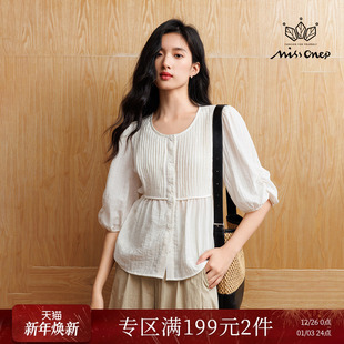 衬衣秋季 Missonep逸 可调节设计款 温柔气质风打褶泡泡袖 秋风至