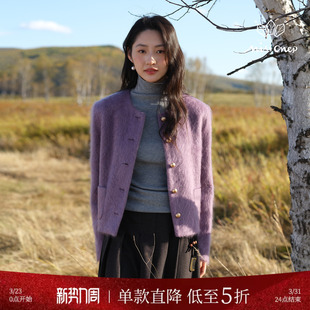 通勤紫色圆领单排扣仿貂毛羽绒短外套女冬季 MissonepOL 冬漫醺