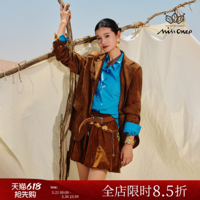 Missone焦糖棕西装领单排扣外套