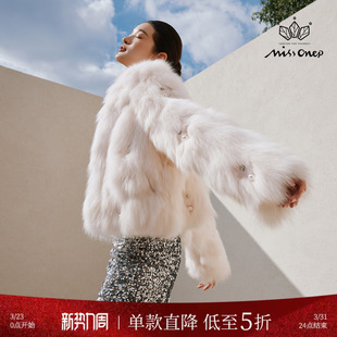 浪漫风粉色珍珠点缀狐狸毛皮草短外套女冬季 Missonep蝉 雪溶意