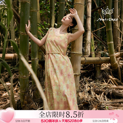 missonep复古风印花无袖连衣裙