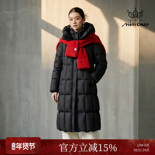 Missonep逸【冬眠语】百搭款90鸭绒连帽立领黑色长款羽绒服女冬