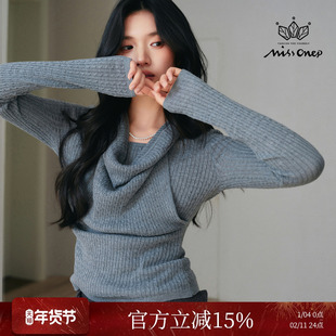 Missonep蝉【盈春至】慵懒风堆堆领灰色套头长袖针织衫女春季新款