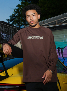 INSIDEDOT国潮撞色长袖t恤男2025秋冬新款休闲百搭宽松打底衫上衣
