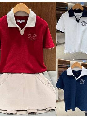 26早春新款女士高尔夫服装翻领字母短袖休闲百搭舒适运动上衣