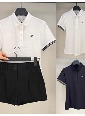 高尔夫服装女士短袖polo衫2026春夏新款字标配色运动翻领上衣速干