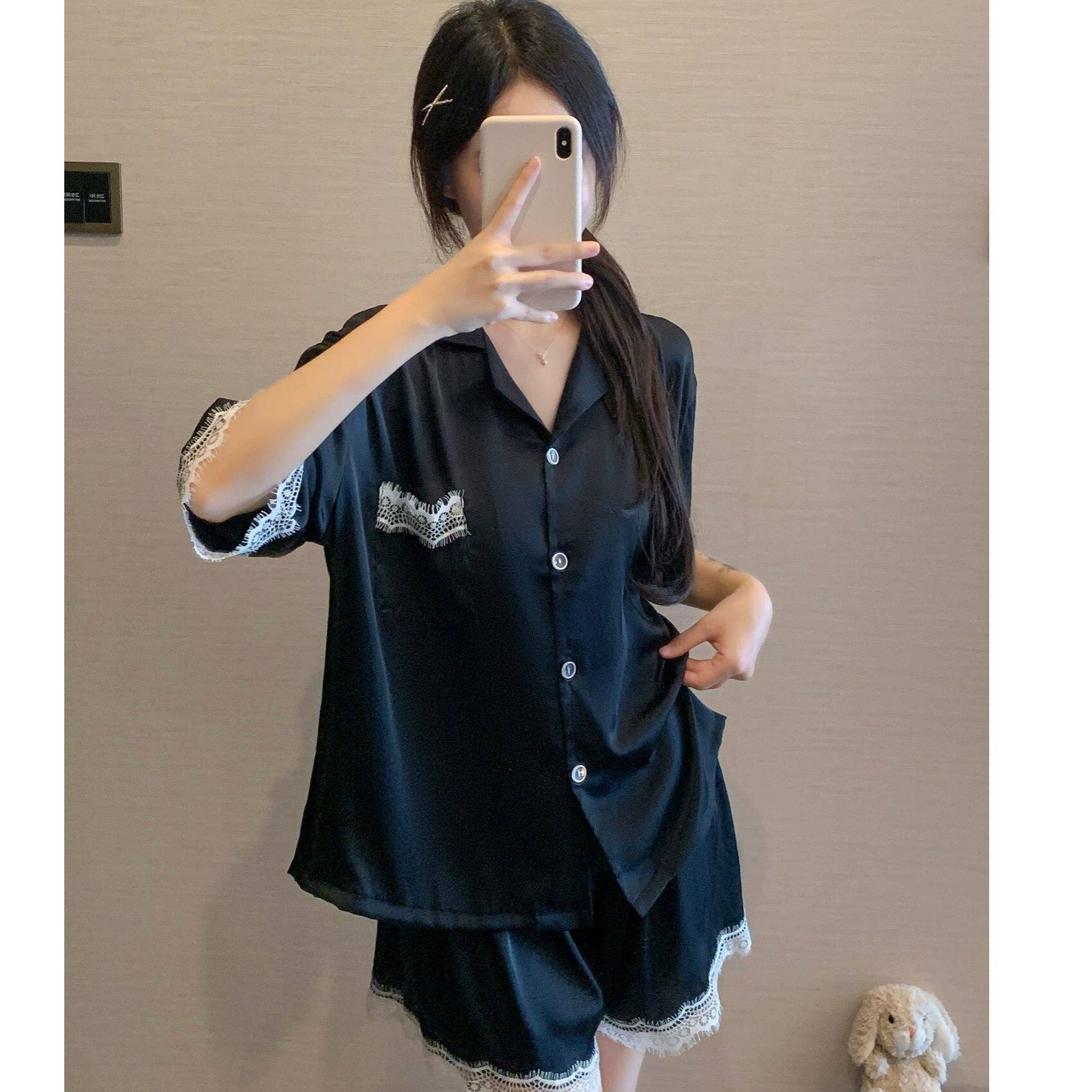 蕾丝冰雪丝夏季女睡衣套装