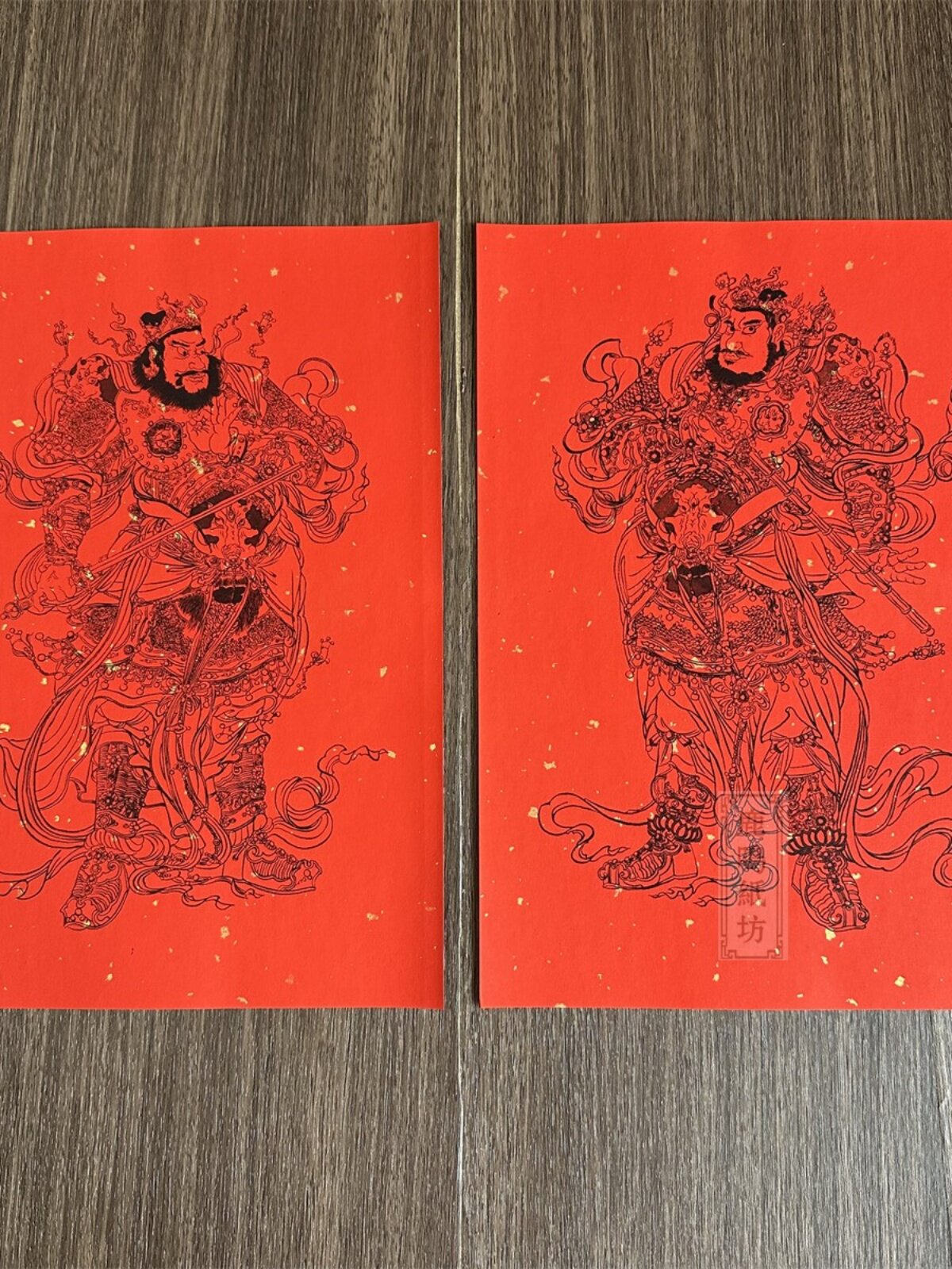 洒金大红色传统年画民俗画守卫门神荼郁垒秦琼尉迟恭乔迁搬家贴画