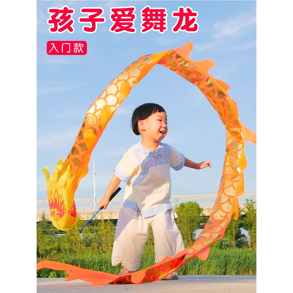 甩龙舞龙彩带健身广场耍龙带中老年杆初学少儿彩条道具抖龙立体龙