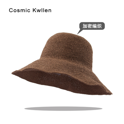 Cosmic Kwllen 高密细草编手工草帽大帽檐女夏可折叠防晒遮阳帽
