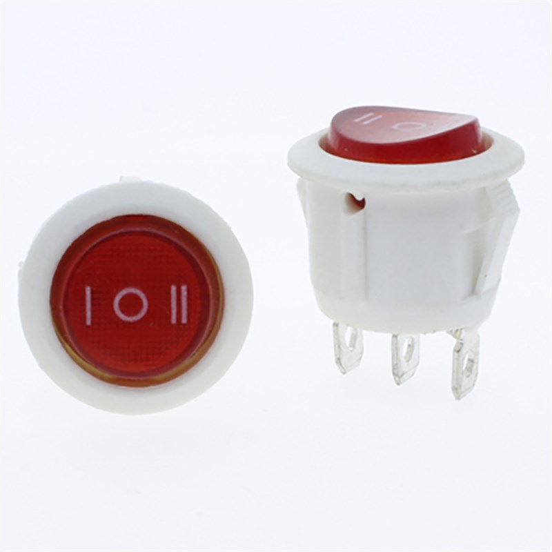 圆形开关按钮3/2脚2档船型开关KCD1-105J黑红小型电源开关带灯20m