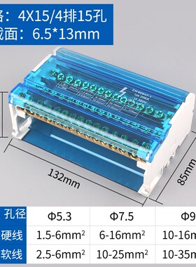 UK207/211/407/415电线分线盒二级四级接线端子盒 导轨式汇流铜排