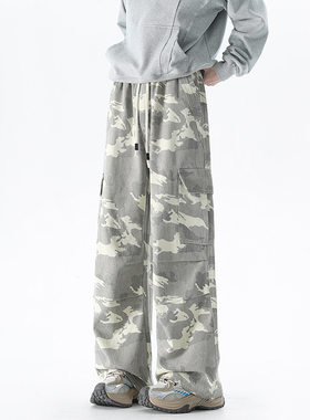 ZSEE 美式复古迷彩工装裤男款春秋宽松大码伞兵直筒阔腿休闲长裤