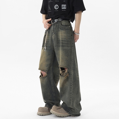 ZSEE美式复古做旧破洞牛仔裤
