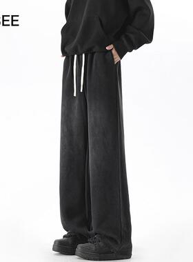 ZSEE美式潮牌水洗卫裤秋冬加绒男宽松直筒渐变休闲运动裤大码长裤