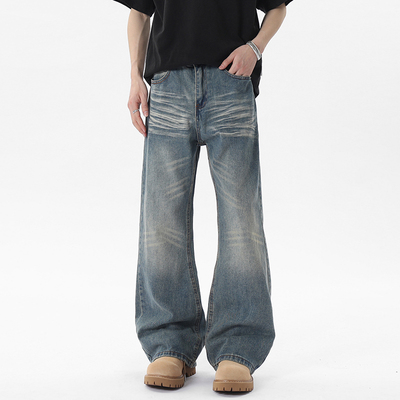 ZSEE美式复古做旧直筒牛仔裤