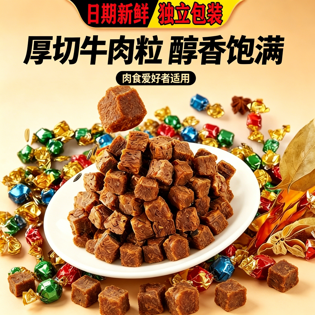 牛肉粒0脂肪0热量抗饿零食减脂期解馋富含铁元素自律网红低减肥干女士休闲居家无糖精饱腹便携0卡小孩食品熬夜充饥办公室轻食