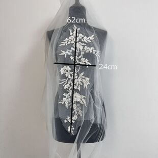 新款树叶亮片网纱刺绣蕾丝贴花朵花 高定婚纱头纱童装diy配饰花边