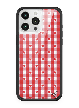 WFWE联名红色爱心格子纹适用iPhone15/14/13ProMax苹果16Pro手机壳性感唇印欧美时尚兰花独秀12防摔保护套