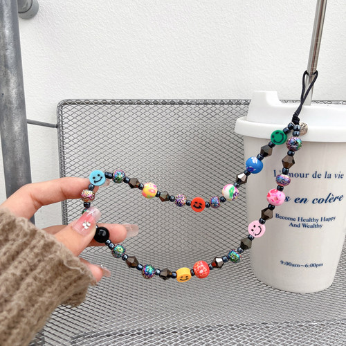 潮牌ST幻彩火山石笑脸手机挂绳