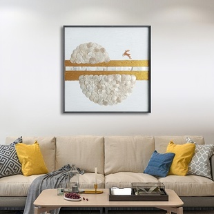 《一鹿生金》原创手作贝壳装饰画客厅玄关壁画抽象手绘立体画手工