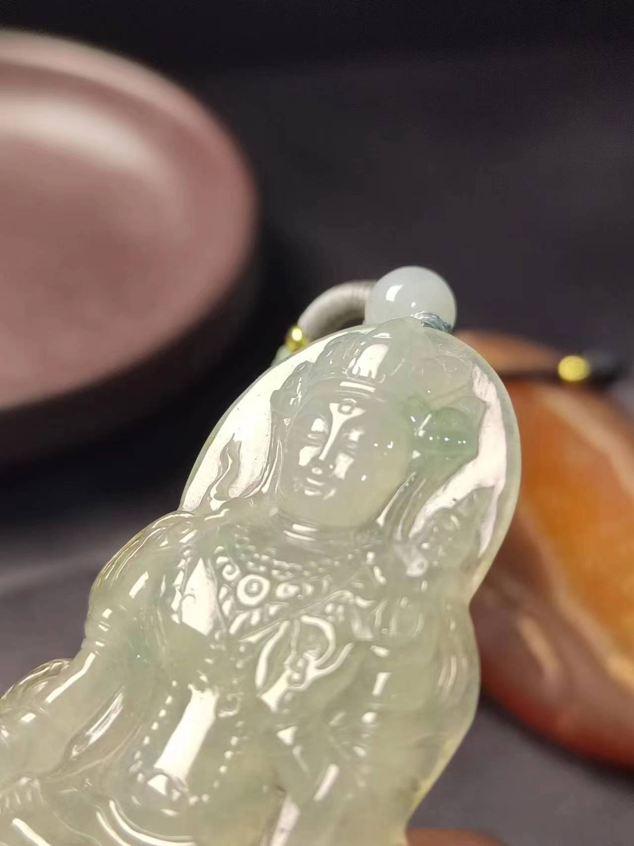 米町珠宝 度母观音 晴底飘绿 天然缅甸翡翠A货吊坠挂饰