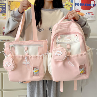 高颜值绿色书包初中女生小学生轻便百搭双肩包可爱少女上课背包女