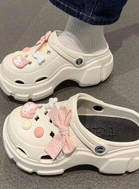 洞洞鞋女款2024新款可爱小狗拖鞋女秋外穿豆豆鞋网红爆款黑色凉鞋