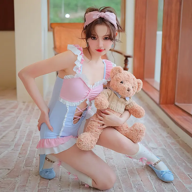 多巴胺少女连体泳衣女款2024新款可爱微胖女孩遮肉显瘦纯欲游泳衣