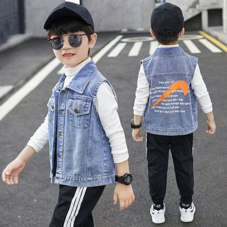 水洗翻领常规款牛仔布扣子马甲,童装/婴儿装/亲子装,马甲,淘宝优惠券,粉丝福利购,淘宝优惠卷