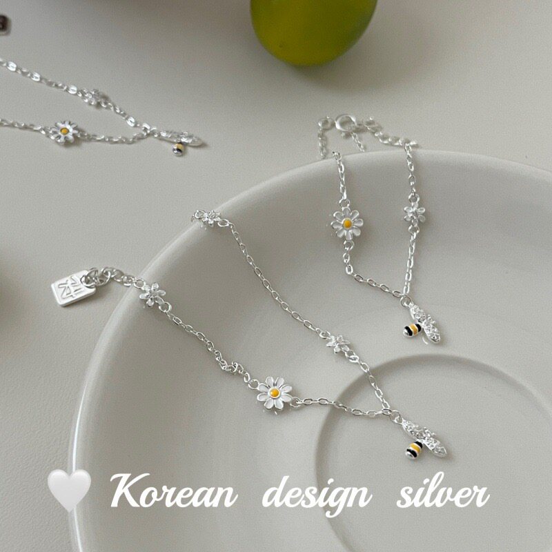 韩国东大门夏日ins风饰品 S925纯银小蜜蜂雏菊花花锆石手链可爱女