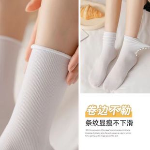 薄款 冰冰袜子女中筒袜夏季 ins潮网红白色天鹅绒冰丝夏天长堆堆袜