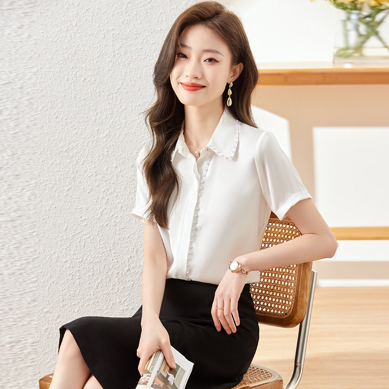 职业衬衫女夏季新品短袖商务正装工作服气质白领洋气工装雪纺上衣