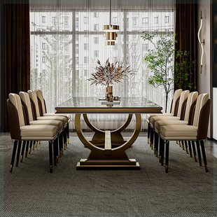 轻奢岩板餐桌家用大户型长方形高端别墅饭桌大理石餐桌椅组合定制