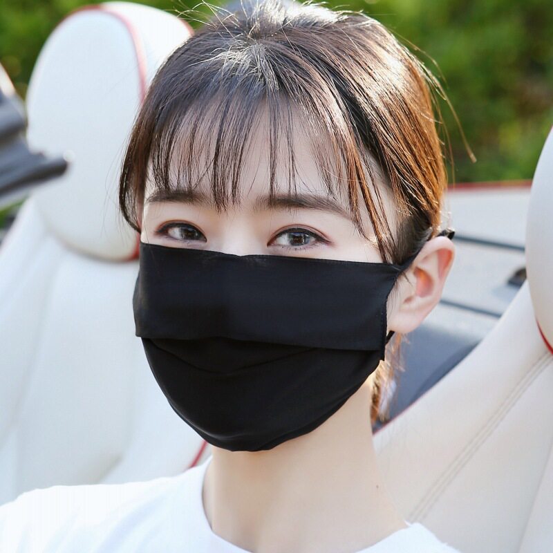 真丝口罩春夏薄款透气遮阳可清洗面罩女桑蚕丝遮阳加大黑色敏感肌