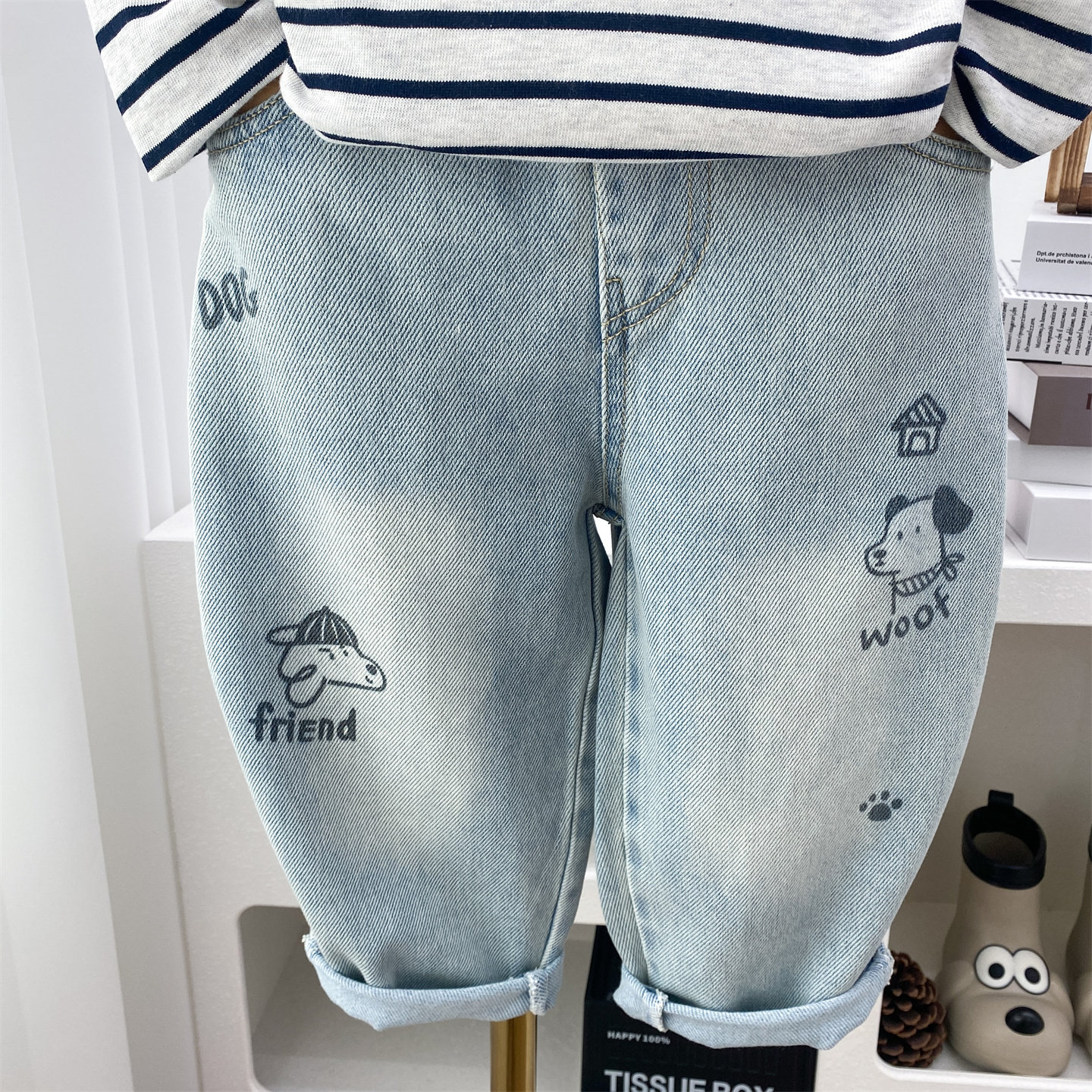 男童春装裤子2026新款牛仔裤宽松直筒裤小男孩浅蓝色春秋长裤高品