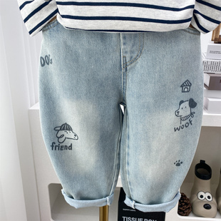 男童春装裤子2026新款牛仔裤宽松直筒裤小男孩浅蓝色春秋长裤高品