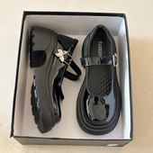 法式 春秋百搭黑色圆头一字扣厚底粗跟单鞋 玛丽珍小皮鞋 女2026新款