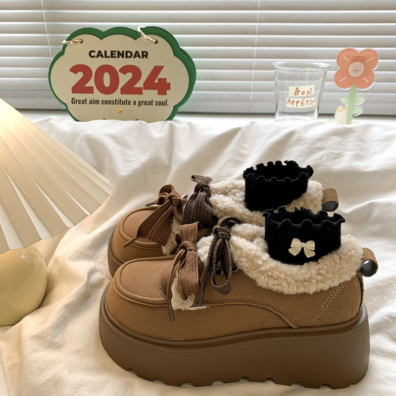 短筒雪地靴女厚底加绒勃肯棉鞋