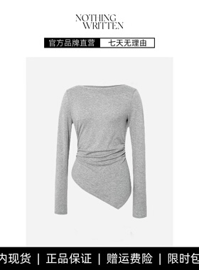 【现货】NOTHING WRITTEN不规则长袖T恤新品灰色一字肩打底衫上衣