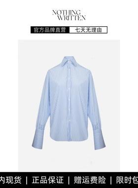 【现货】NOTHING WRITTEN春秋条纹高密纯棉宽松白色蓝色衬衫上衣