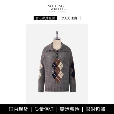 【现货】NOTHING WRITTEN学院风菱形格针织衫复古菱格纹高领毛衣
