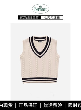 【现货】the barnnet马甲八奶韩版v领小坎肩无袖白色软糯麻花背心
