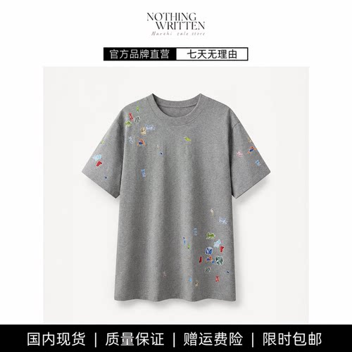 【现货】NOTHING WRITTEN夏T恤玩偶贴纸短袖宽松休闲棉质减龄上衣