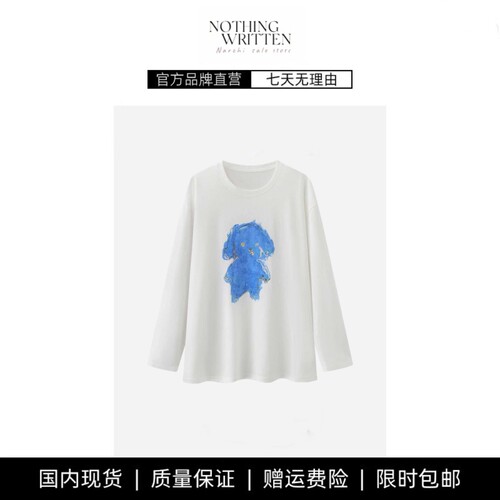 【现货】NOTHING WRITTEN卡通小狗印花圆领长袖T恤女休闲减龄上衣
