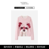套衫 毛衣上衣 WRITTEN粉色小狗印花圆领针织衫 女 现货 NOTHING