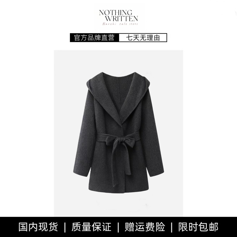 【现货】NOTHING WRITTEN羊毛羊绒双面呢中长大衣腰带毛呢外套女
