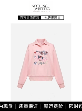 【现货】NOTHING WRITTEN翻领刺绣卫衣商场POLO衫粉色棉质上衣女