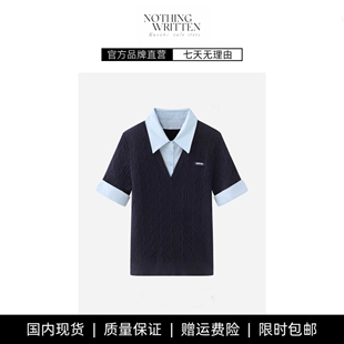 【现货】NOTHING WRITTEN针织衫上衣V领翻领短袖针织套头衫上衣女