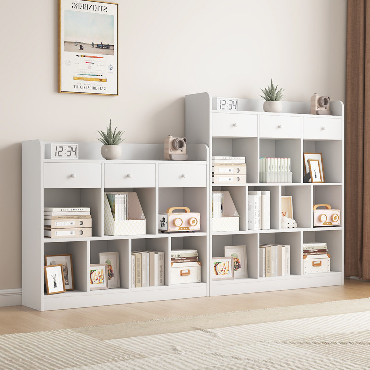 白色实木书架儿童落地简约书柜学生教室抽屉置物架自由组合格子柜,住宅家具,书架,淘宝优惠券,粉丝福利购,淘宝优惠卷
